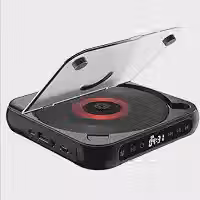 Leitor de CD portátil com transmissor Bluetooth 5.3, bateria recarregável de 2000mAh, alto-falantes duplos HiFi integrados, compatível com CD/USB/AUX, tela LCD