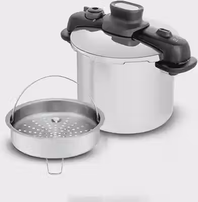 Panela de Pressão 7L Tefal OptiSpace em Inox com Fundo Triplo e Cesto de Vapor