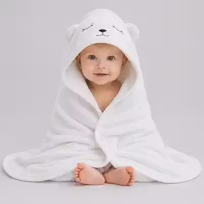 Toalha De Banho Infantil Soft Com Capuz Bichinho Bordado Algodão Toque Extremamente Macio Suave Para Pele do Bebê Recém Nascido, Cobertor Para Recém-Nascidos, Super Absorvente(amarelo bb)quase branco