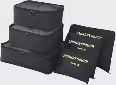 Kit Organizador de Mala de Viagem Prático 6 Peças Necessaires para Roupas, Maquiagens,cuecas calcinhas e meias Bagagen-Lene (Preto)