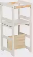 Casa Decoratta Torre De Aprendizagem Montessori 4 Em 1 Laqueada Off White Regula Altura Madeira Pinus E Mdf