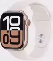 Apple Watch Series 10 GPS + Cellular • Caixa ouro rosa de alumínio – 42 mm • Pulseira esportiva blush-clara – P/M