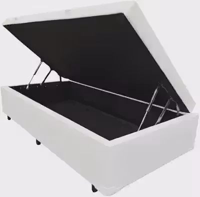 Cama Box Baú Solteiro Blindado Diversas Cores - (88x188x42) (Corino Branco)