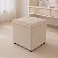 Puff Baú Organizador para Quarto, Penteadeira e Decoração com Assento Estofado(Bege Suede)