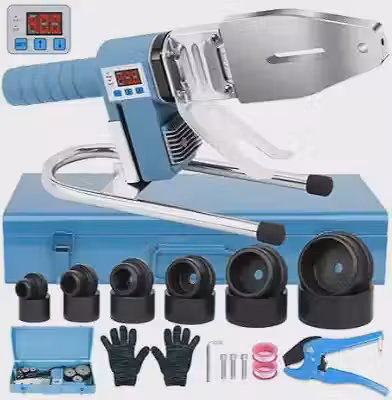 Kit Termofusor Soldador de Tubos PPR PVC, 1000W, 20-63mm, 6 Cabeçotes, com Maleta Metálica