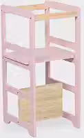Torre de Aprendizagem Montessori 4 em 1 Laqueada Regula Altura, Cadeirão para Criança, Mesinha Infantil, Madeira Pinus e MDF, 1 a 6 Anos Rosa Bebê