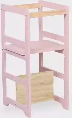 Torre de Aprendizagem Montessori 4 em 1 Laqueada Regula Altura, Cadeirão para Criança, Mesinha Infantil, Madeira Pinus e MDF, 1 a 6 Anos Rosa Bebê