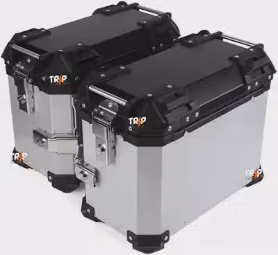 Kit 2 Baús Laterais Moto 38L Alumínio Chapa Lisa com Suporte Universal Impermeável, Reforçado, com Trava de Segurança e Forro Interno PU Par Alforjes Alumínio Preto ou Prata Adaptável Bauletos (Prata)