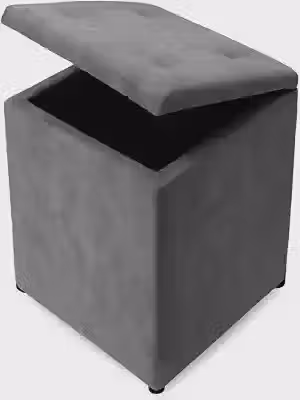 Puff Baú Decoração Guarda Objetos Brinquedos Discreto Assento Quarto Sala Organizador (Cinza Suede)