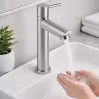 Torneira Banheiro Luxo em Aço Inox Escovado Monocomando Mecanismo 1/4 de Volta Moderna para Cuba Bancada Lavabo - Alto Padrão Premium