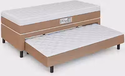 Cama Box Solteiro Com Cama Auxiliar Conjugada Espuma D28 Aspen 88x188x53cm Marrom/Branco Hellen