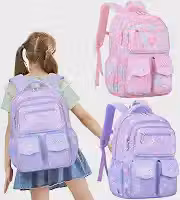 Mochila Escolar Infantil com Compartimentos, Design Arco-Íris, Rosa e Lilás, Abertura Geladeira, para Meninas de 6 a 13 Anos