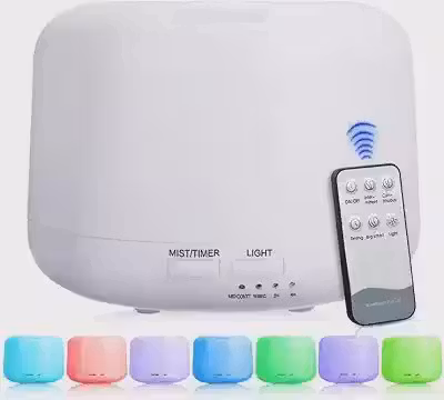 Difusor Aromatizador Ultrassônico Umidificador de Ar Portátil com LED 7 Cores de Purificador de Ambiente, Melhora a Qualidade do Ar, e Proporciona Relaxamento com Aromaterapia (Branco)