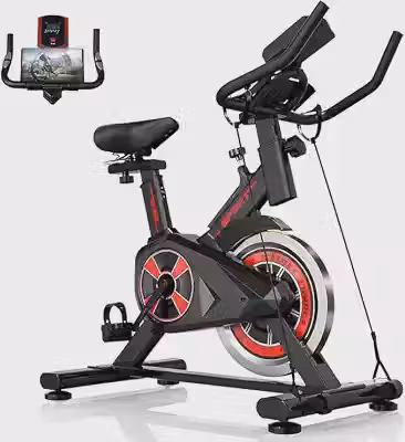 Bicicleta Ergométrica de Spinning Vertical, Versão Premium e Funcionamento Silencioso, Monitor LCD, Transmissão por Correia, Preto com Vermelho