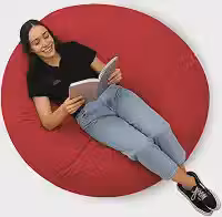 Puff Redondo Gigante em Suede com Enchimento Incluso 130x25cm, Suporta até 120kg, para Sala Quarto e Relaxamento(Vermelho')