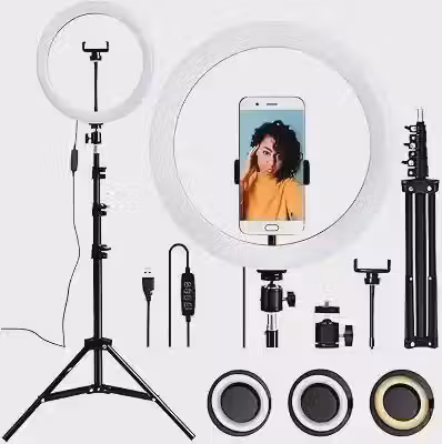 Kit Ring Light LED 30 cm com Tripé Ajustável até 2,25 m, Dimmer, 3 Tonalidades de Luz, Suporte para Celular