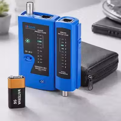 Testador de Cabo de Rede RJ45 RJ11 Coaxial 3 em 1 com Bateria e Bolsa de Couro