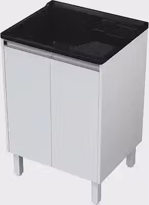 Tanque de Lavanderia 30L com Gabinete MDF 56 cm – Tanque de Lavar Roupas com Esfregadeira Lateral, Válvula e Sifão Inclusos – Amrário Área de Serviço Entregue Montado (Preto)