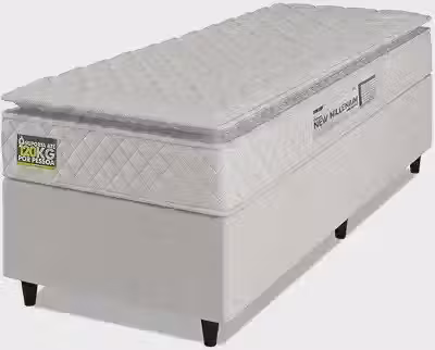 Cama Box Colchão Espuma D33 Pillow Top New Millenium Branco Hellen – Suporta Até 120 Kg Por Pessoa (Solteiro)