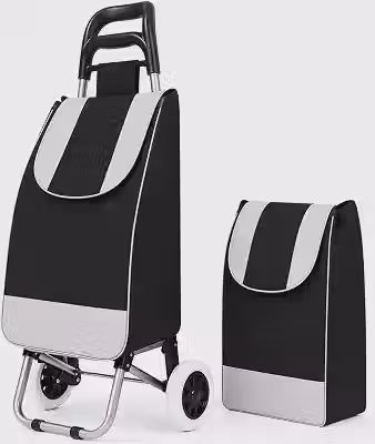 Carrinho de Compras Dobravel com Bolsa, Carrinho de Feira com Rodas Bolsa Impermeavel Leve e Compacto Ideal para Mercado Compras e Transporte (PRETO)