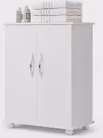 Armário Multiuso Branco com Rodinhas 2 Portas Organizador para Lavanderia Cozinha e Banheiro