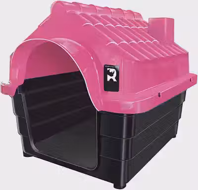 Casa Casinha para Cachorro N3 Plástico Resistente Desmontável Telhado Inclinado Proteção contra Chuva e Vento 48x39x37cm para Cães Pequenos Rosa