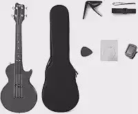 VEDO Ukulele Concerto de 23 Polegadas em Fibra de Carbono – Kit de Viagem com Mochila, Correia, Capotraste, Afinador, Palhetas e Cordas Extras (Preto)