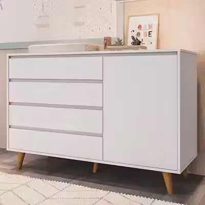Cômoda Infantil 4 Gavetas com Fraldário Gran Lorena Branco Fosco Carolina Baby