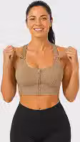 Top Fitness Feminino Academia Alta Sustentação e Compressão Reforçado Esportes Alto Impacto Corrida 3 Ajustes e Confortável Plus Size (BR, Alfa, G, Regular, Caqui)
