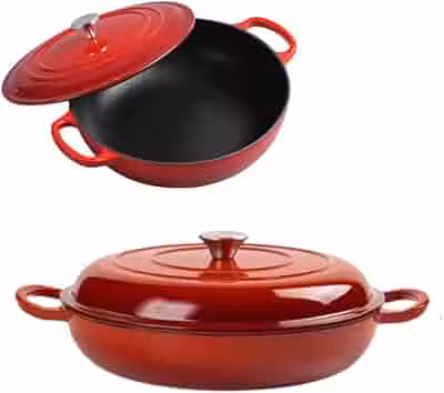 Caçarola com Tampa de Ferro Fundido Esmaltado 31cm, Revestimento Ceramico Antiaderente Panela de forno Holandes 2L. (Vermelho)