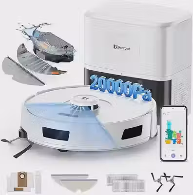 Robo Aspirador e Passa Pano Redroad R11 com Autoesvaziamento 20000Pa, Escova Expansível, Limpeza de Carpetes,Obstáculos,Antienrosco, Limpeza para Pets, Bateria Longa,Função de mapeamento,4L,127V