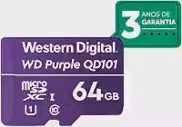 Cartão de Memória microSD 64GB WD Purple Intelbras, gravação contínua 24h, monitoramento de vida útil, garantia de 3 anos