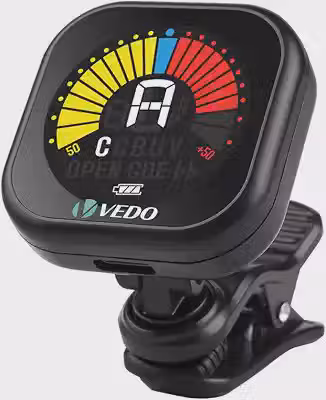 VEDO Afinador Recarregável para Violão, Guitarra, Baixo e Ukulele - Display LCD de Alta Precisão, Sintonizador Cromático Clip-On com Bateria de Longa Duração e Cabo USB Tipo-C