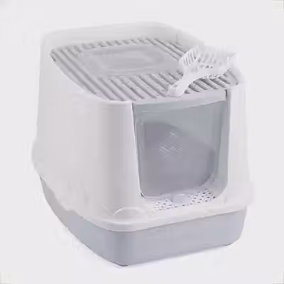 Caixa de Areia Fechada com Tampa para Gatos Banheiro Antiodor Fácil Limpeza com Pazinha