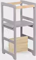 CasaDecoratta Torre de Aprendizagem Montessoriana Regula Altura Criança 4 em 1, Madeira Pinus e MDF Laqueado, Cinza
