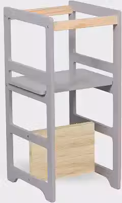 CasaDecoratta Torre de Aprendizagem Montessoriana Regula Altura Criança 4 em 1, Madeira Pinus e MDF Laqueado, Cinza