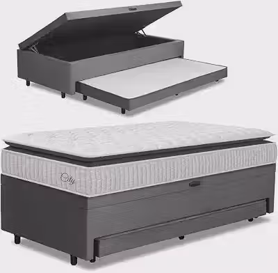 Cama Bibox Baú com Colchão City Solteiro e Cama Auxiliar Conjugada 88x188x69cm Bela