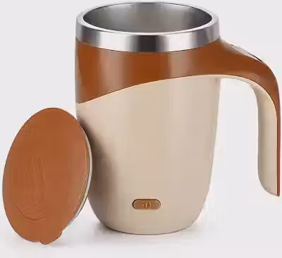 Caneca Térmica Mixer 380ml com Misturador Magnético, Aço Inox 304, Recarregável USB-C- Bege e Marrom