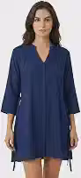 Saída De Praia Chemise Túnica Feminina Tecido Viscose Cores Lisas com Fechamento de Botão Bolsos e Amarração Traseira Afina Cintura