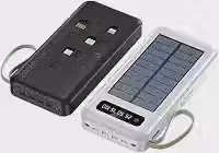 Carregador Portátil Power Bank Solar 20000mah 5 Em1 com LED e lanterna, 4 saídas (Cor preta ou branca)