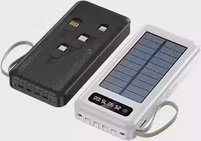 Carregador Portátil Power Bank Solar 20000mah 5 Em1 com LED e lanterna, 4 saídas (Cor preta ou branca)