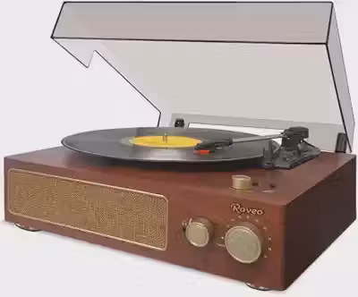Raveo Vitrola Studio MAPLE com Toca-discos, Rádio FM, USB, saída auxiliar e fone de ouvido e tecnologia de conexão Bluetooth., Cor: MARROM