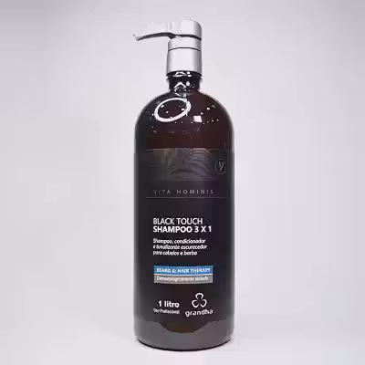 Shampoo Tonalizante Vita Hominis Black Touch 3x1 1L Eficiente Para o Escurecimento Gradual da Barba e Dos Cabelos