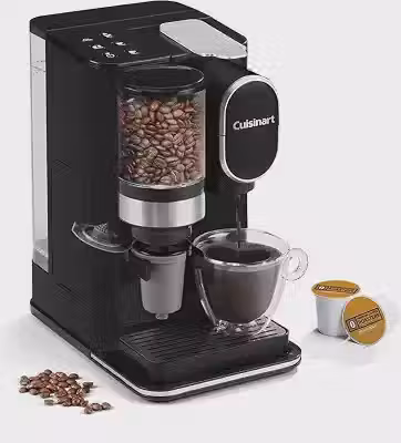 Cuisinart Cafeteira de dose única + moedor de café com 227 g, 283 g e 340 g. Tamanho da porção, compatível com cápsulas de xícara única, reservatório removível de 1,360 g, aço inoxidável, DGB-2
