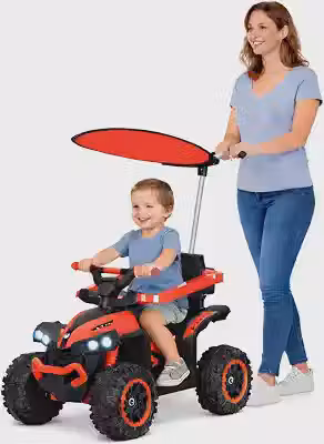 Quadriciclo Infantil com Empurrador e Cobertura, com Luzes e Som, Controle Parental, Suporta até 30kg - YoguiLife (Vermelho)
