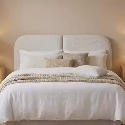 Cabeceira Casal Estofada Bouclé Orgânica Bege 140cm uKora