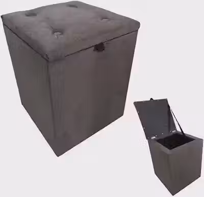Puff Baú Decorativo em Suede, Marrom, com Compartimento de Armazenamento