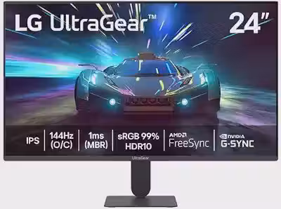 LG UltraGear Monitor Gamer 24' IPS 144Hz (O/C) 1ms (MBR) Full HD (1920x1080) HDR10 NVIDIA G-SYNC AMD FreeSync, Preto - 24G411A