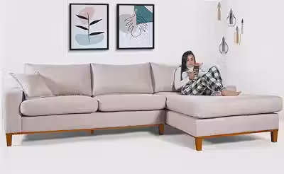 Sofá California 4 Lugares Living Chaise Linho Lado Esquerdo - Essencial Estofados (Champagne)