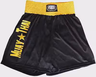 Shorts Muay Thai com Silk Port. - Grande Punch Unissex G Preto com Amarelo